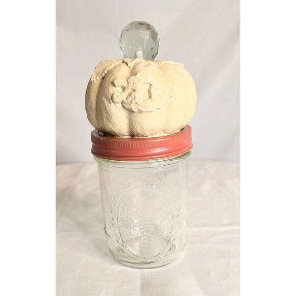 Fall Pumpkin Inspired Glass Pint Jar Seller Designed Thanksgiving Fall Candy Jar - Picture 1 of 6